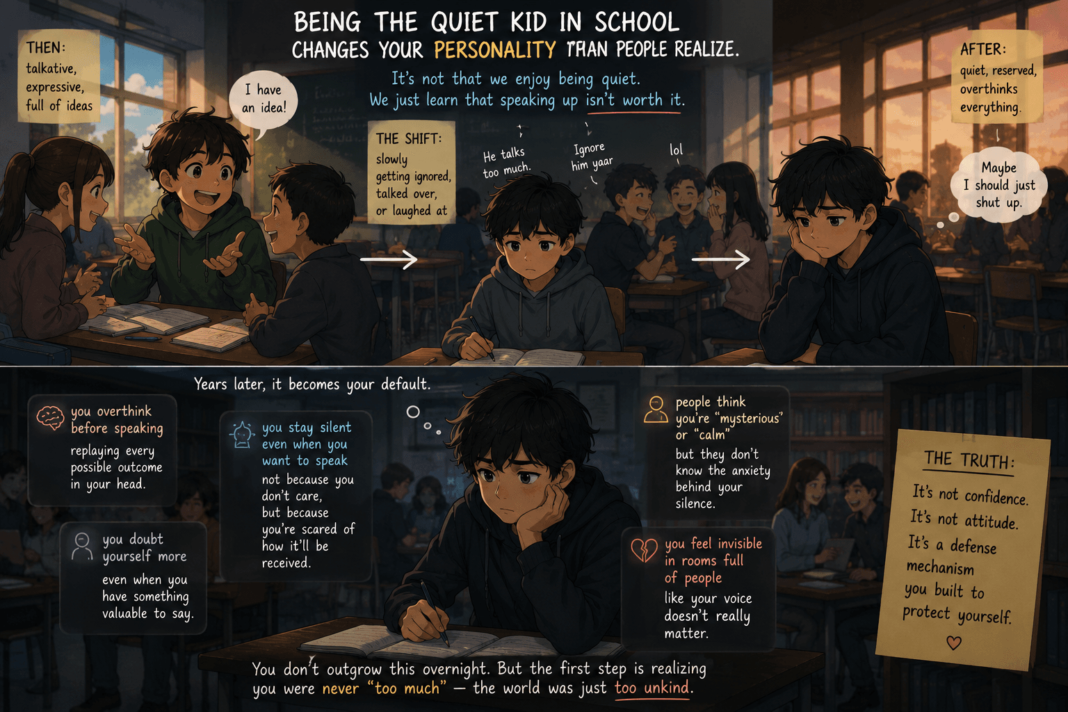 Being the quiet kid in school changes your personality more than people realize
